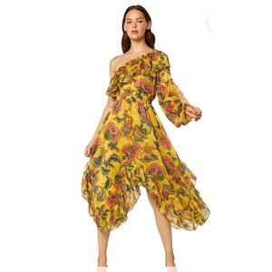 Misa Los Angeles Women's Asymmetric One Shoulder Floral Midi Dress Size M